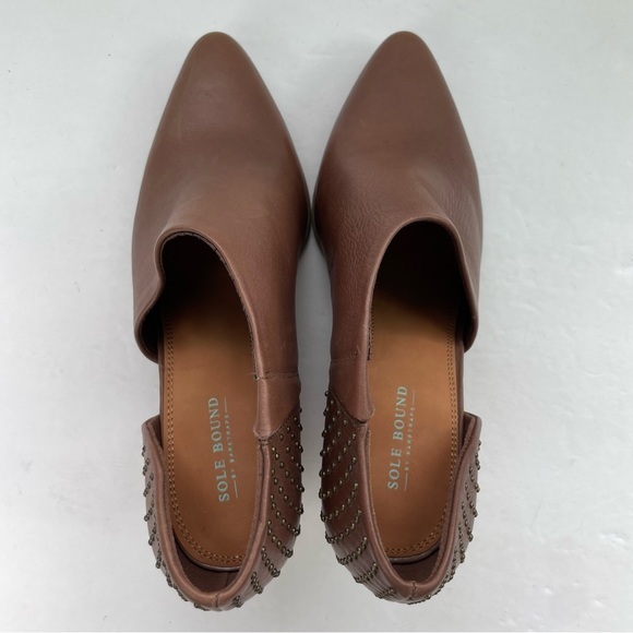 NWOT Soul Bound Brown D’Orsay Keelin Point Toe Block Heel Leather Studded Bootie - Picture 8 of 13